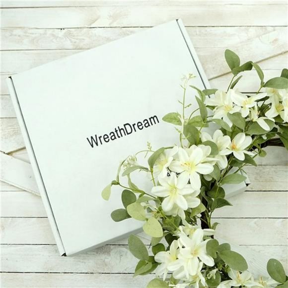 18'' Spring Wreath Summer Wreath for Front Door with Green Eucalyptus Leaves - Picture 6 of 8